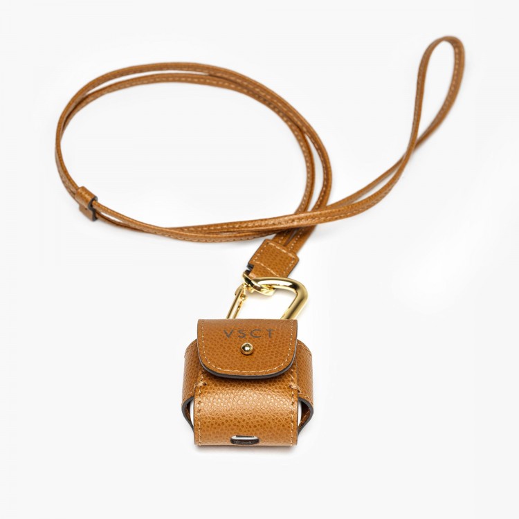 Кожаный чехол для AirPods VSCT цвет коньячный