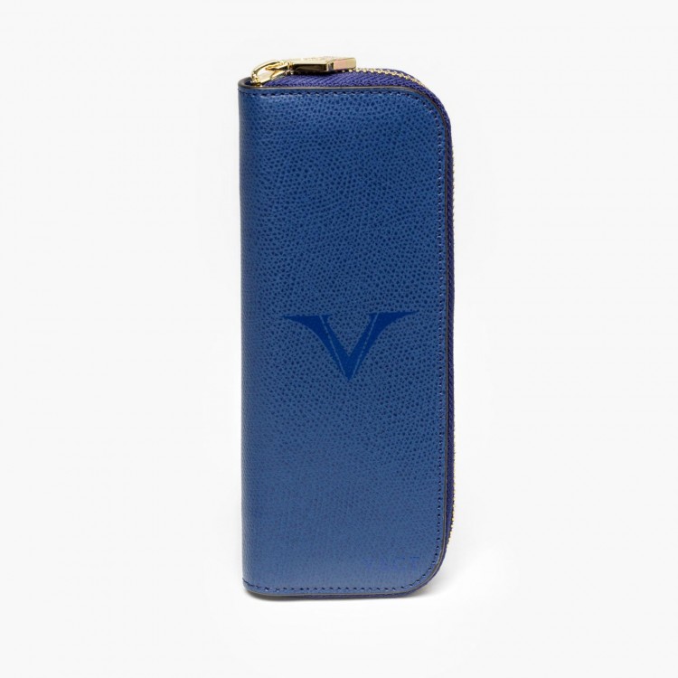 Кожаный чехол для двух ручек VSCT на молнии цвет синий