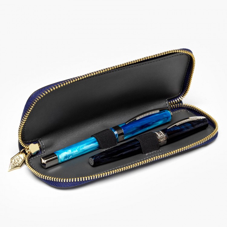 Кожаный чехол для двух ручек VSCT на молнии цвет синий