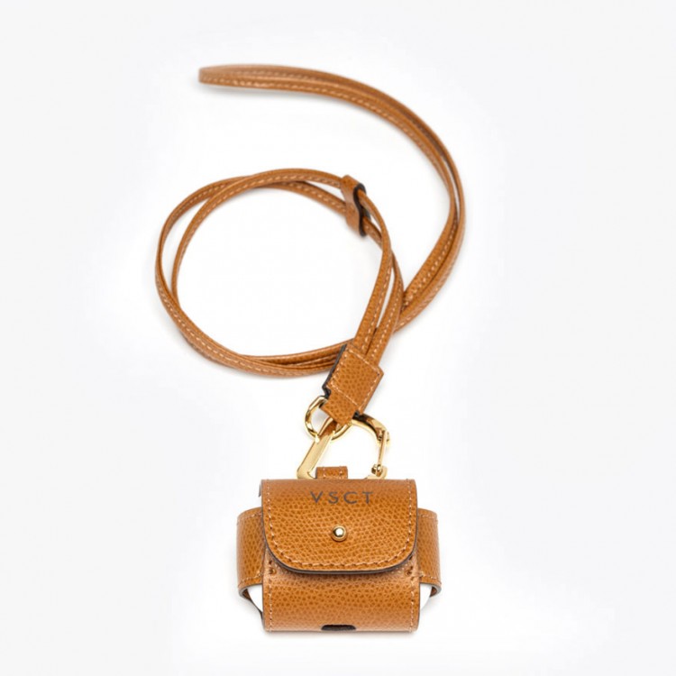 Кожаный чехол для AirPods Pro VSCT цвет коньячный