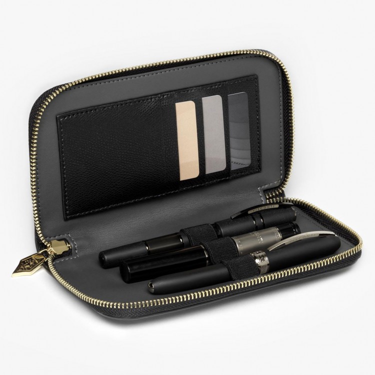 Кожаный чехол для трех ручек VSCT на молнии с держателем для карт цвет черный
