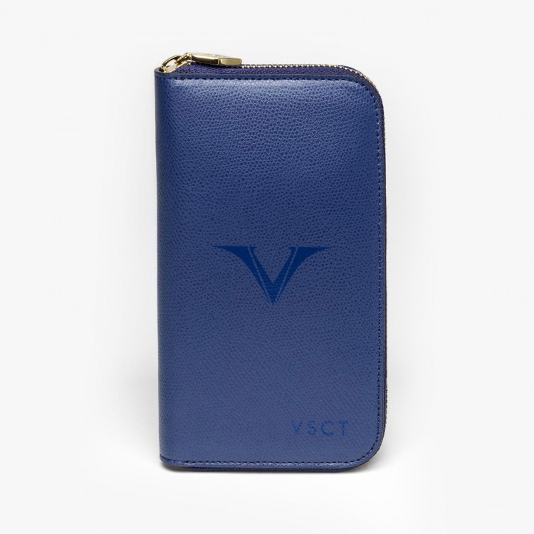 Кожаный чехол для трех ручек VSCT на молнии с держателем для карт цвет синий