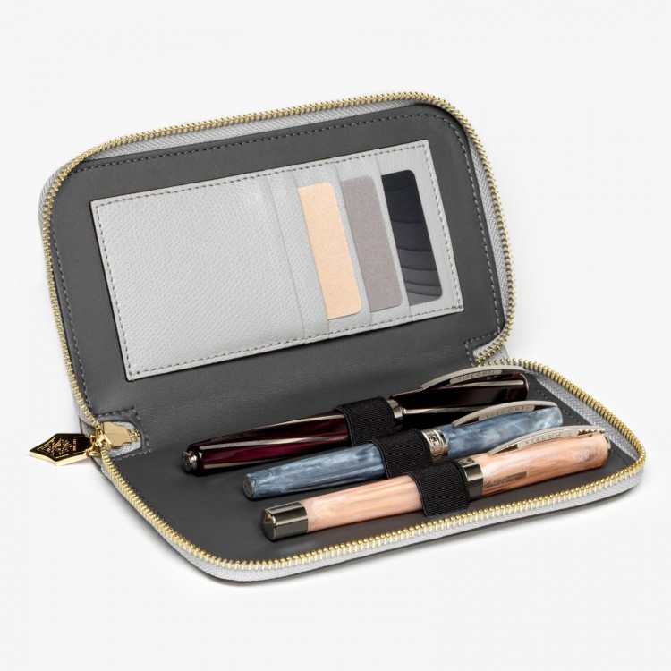 Кожаный чехол для трех ручек VSCT на молнии с держателем для карт цвет серый