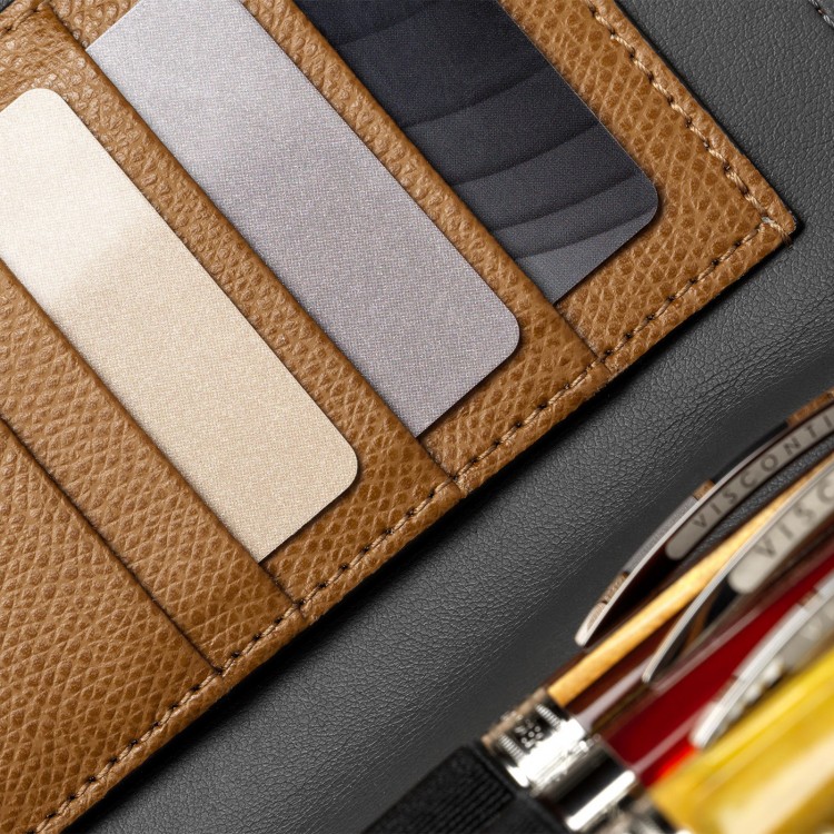 Кожаный чехол для трех ручек VSCT на молнии с держателем для карт цвет коньячный