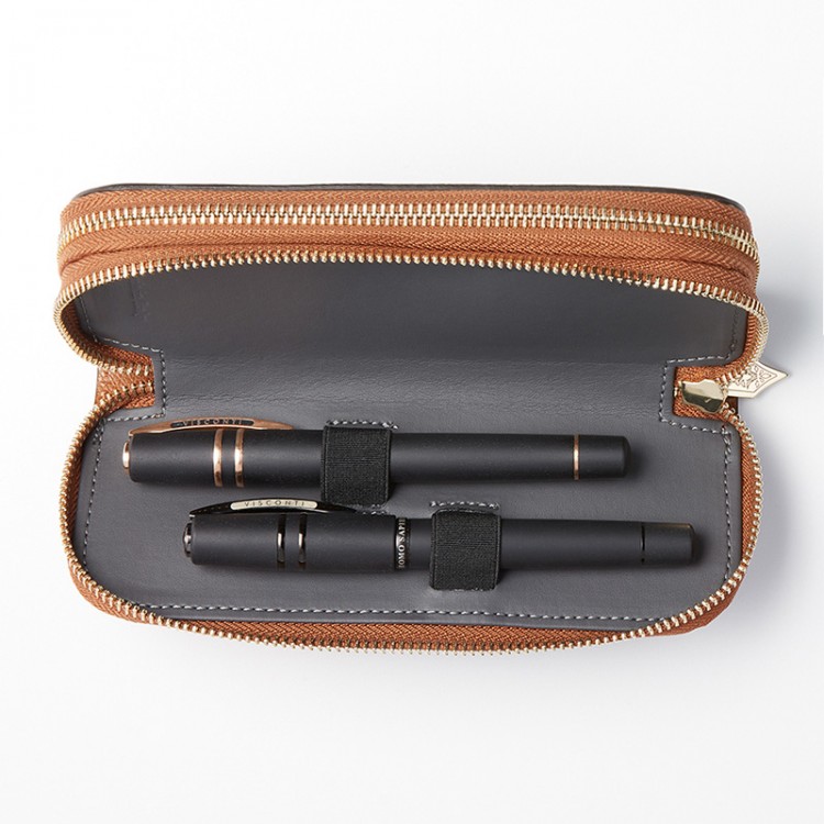 Кожаный чехол для четырех ручек VSCT на молнии цвет коньячный