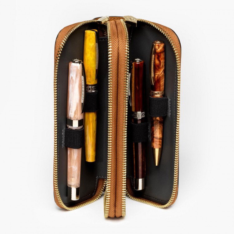 Кожаный чехол для четырех ручек VSCT на молнии цвет коньячный