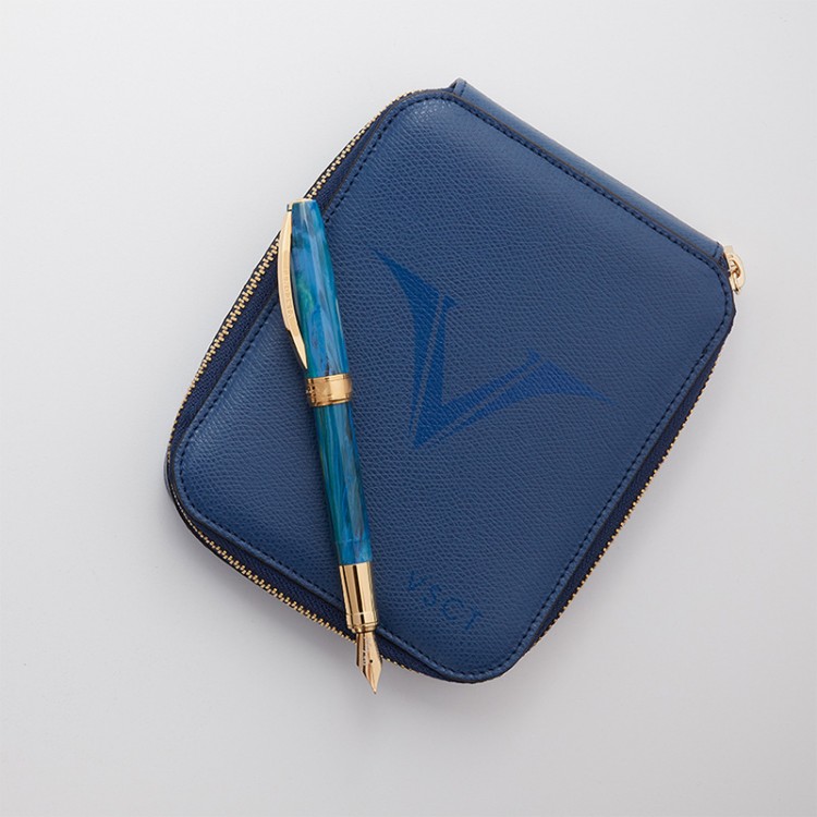 Кожаный чехол для шести ручек VSCT на молнии цвет синий