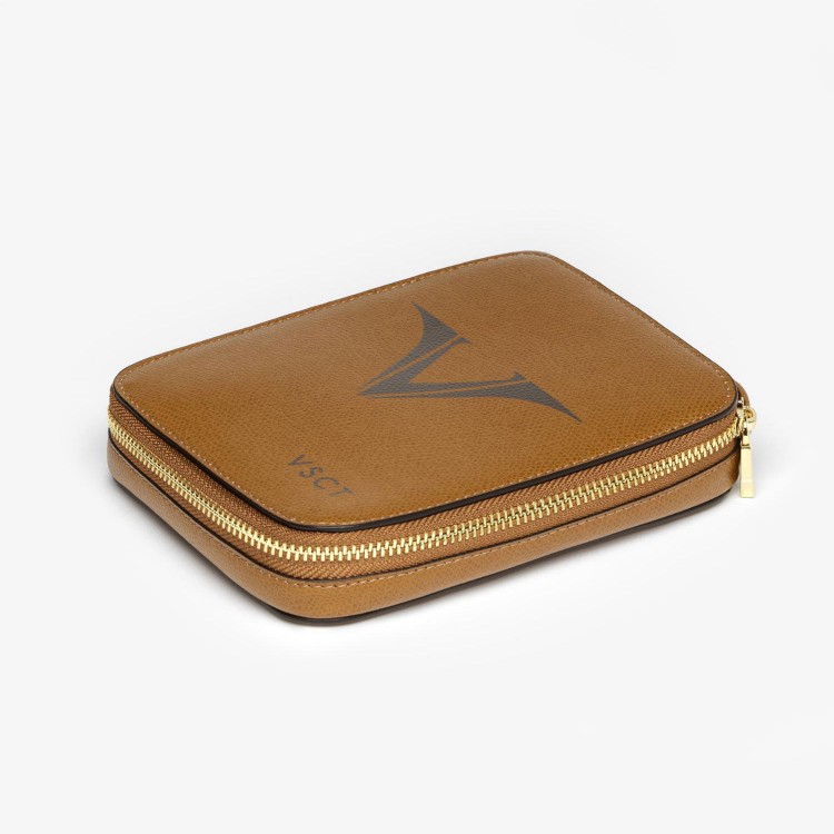 Кожаный чехол для шести ручек VSCT на молнии цвет коньячный