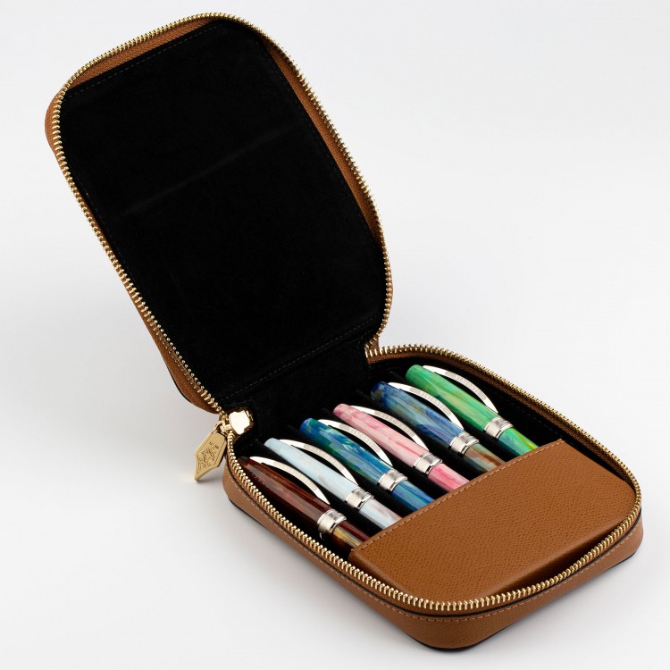 Кожаный чехол для шести ручек VSCT на молнии цвет коньячный
