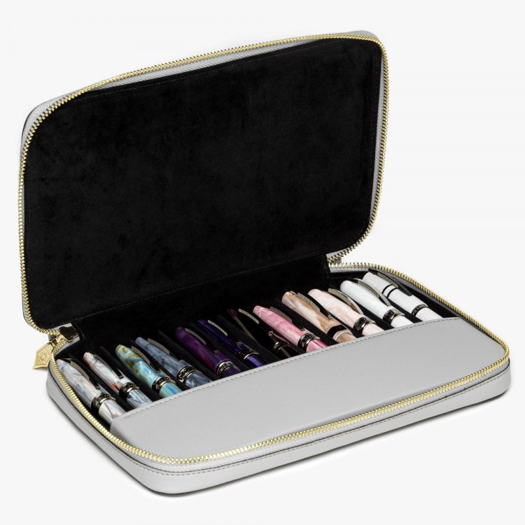 Кожаный чехол для двенадцати ручек VSCT на молнии цвет серый