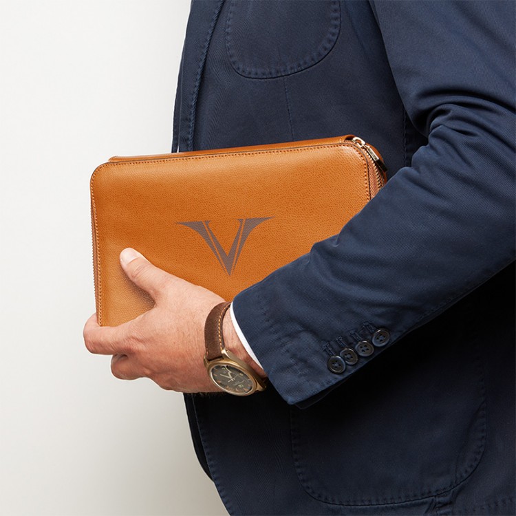 Кожаный чехол для двенадцати ручек VSCT на молнии цвет коньячный