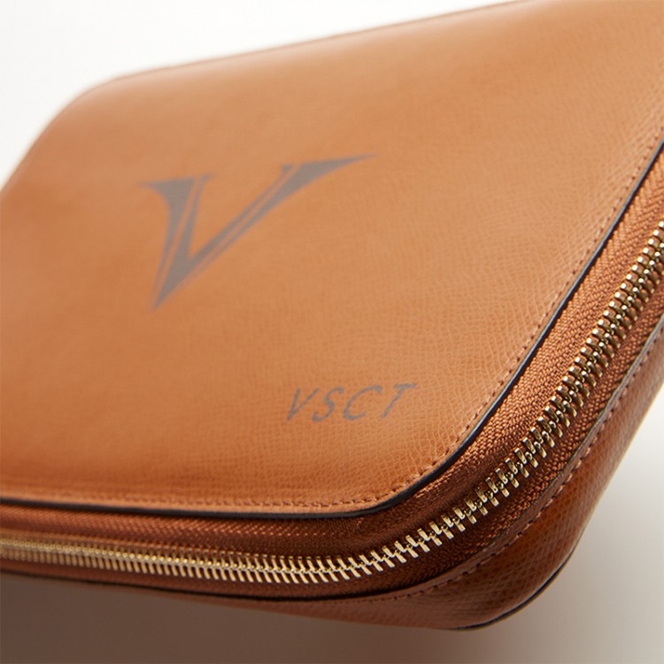 Кожаный чехол для двенадцати ручек VSCT на молнии цвет коньячный