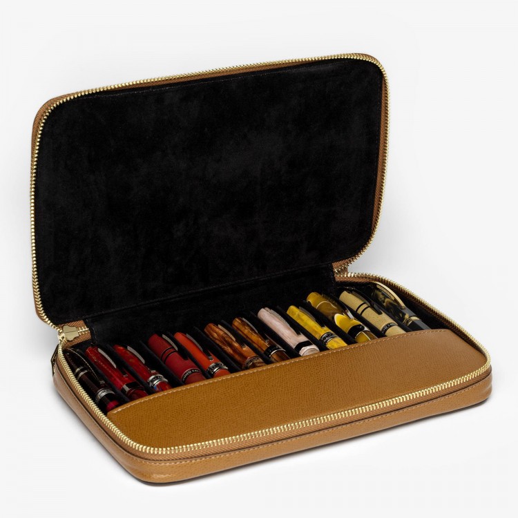 Кожаный чехол для двенадцати ручек VSCT на молнии цвет коньячный