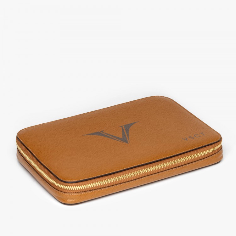 Кожаный чехол для двенадцати ручек VSCT на молнии цвет коньячный